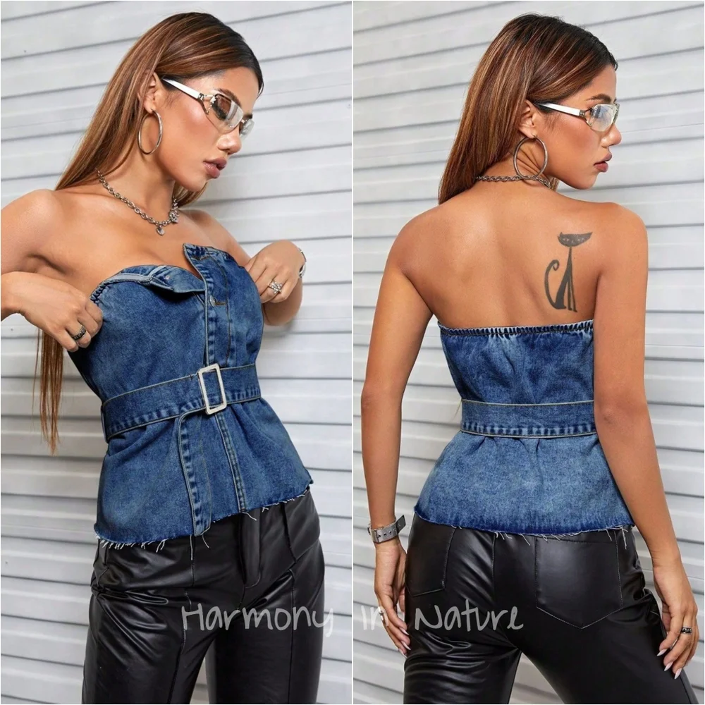 Raw Appeal Denim Tube Top - Medium Wash - Picture 3 of 8